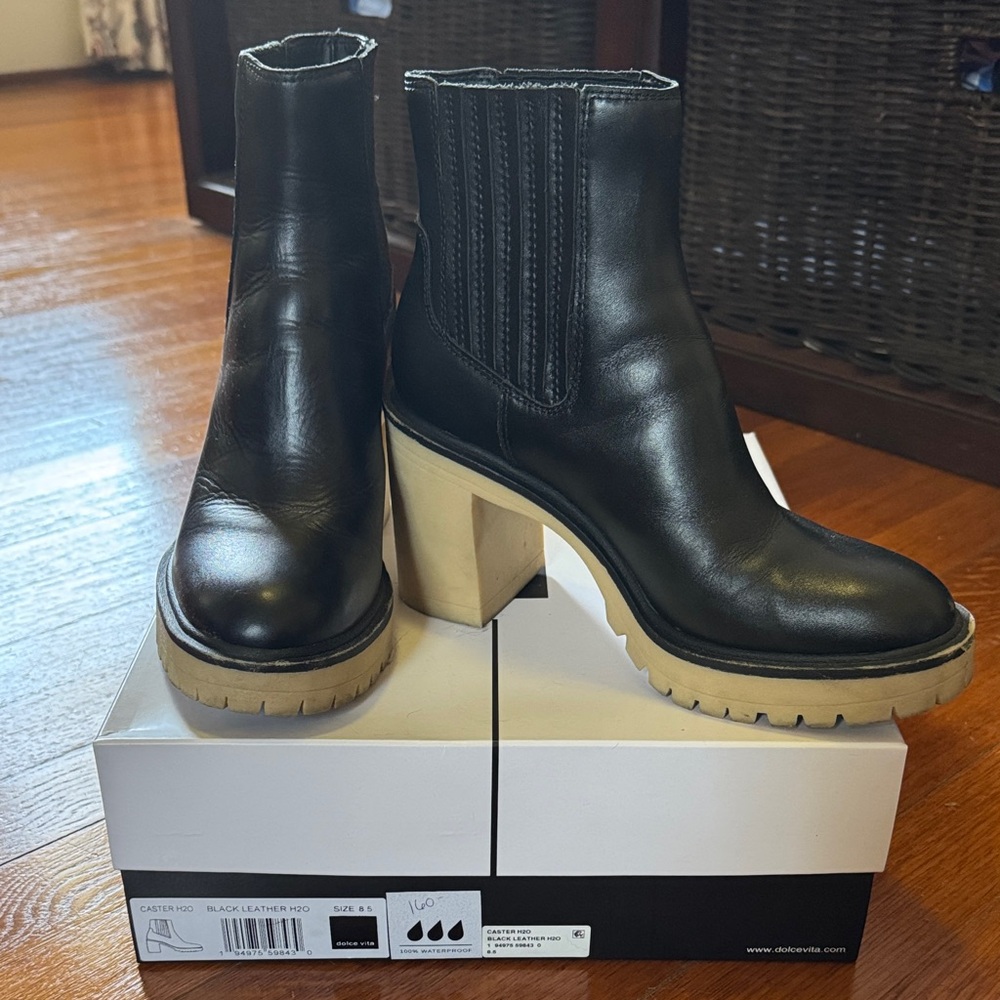 Dolce Vita Black Caster H20 Leather Heeled Boots